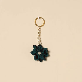 Beaded fabart flower keychain 34 - handcrafted