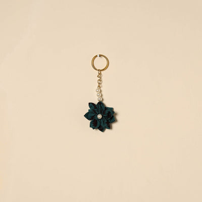 Beaded fabart flower keychain 34 - handcrafted