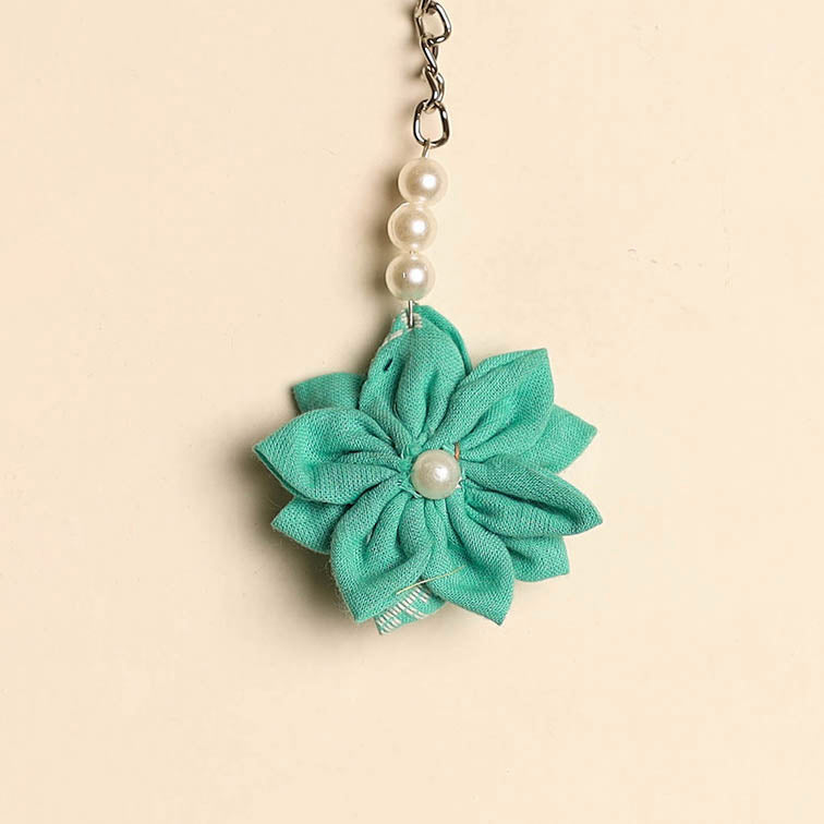 Beaded fabart flower keychain 44 - handcrafted