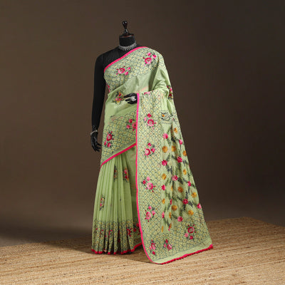 Bengal chanderi silk hand embroidered saree 10 - handcrafted