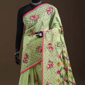 Bengal chanderi silk hand embroidered saree 10 - handcrafted