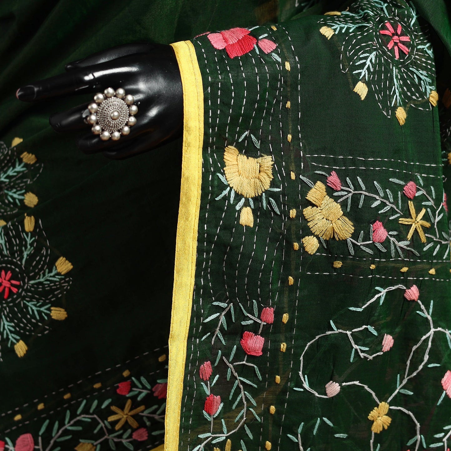 Bengal chanderi silk hand embroidered saree 11 - handcrafted