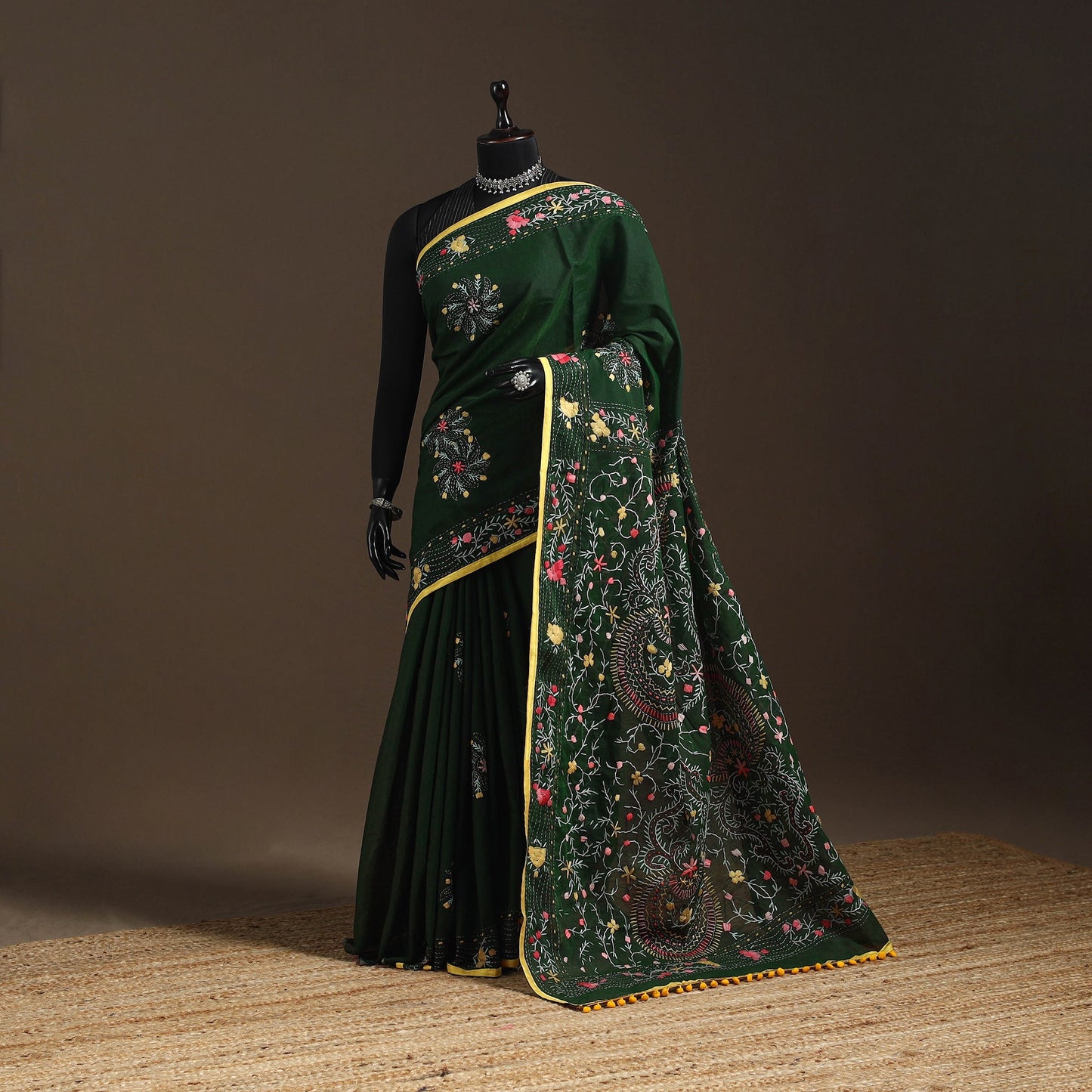 Bengal chanderi silk hand embroidered saree 11 - handcrafted