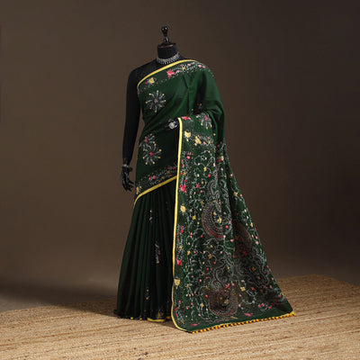 Bengal chanderi silk hand embroidered saree 11 - handcrafted