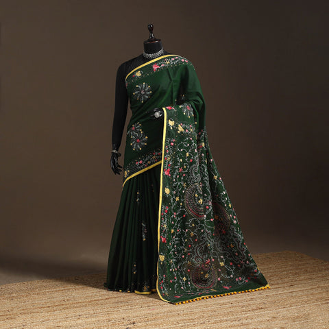 Bengal chanderi silk hand embroidered saree 11 - handcrafted