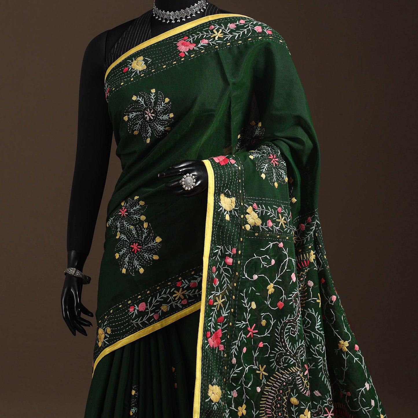 Bengal chanderi silk hand embroidered saree 11 - handcrafted