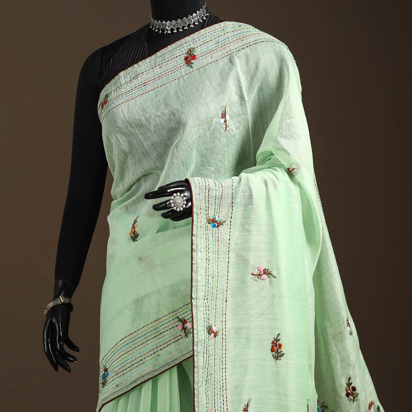 Bengal chanderi silk hand embroidered saree 31 - handcrafted