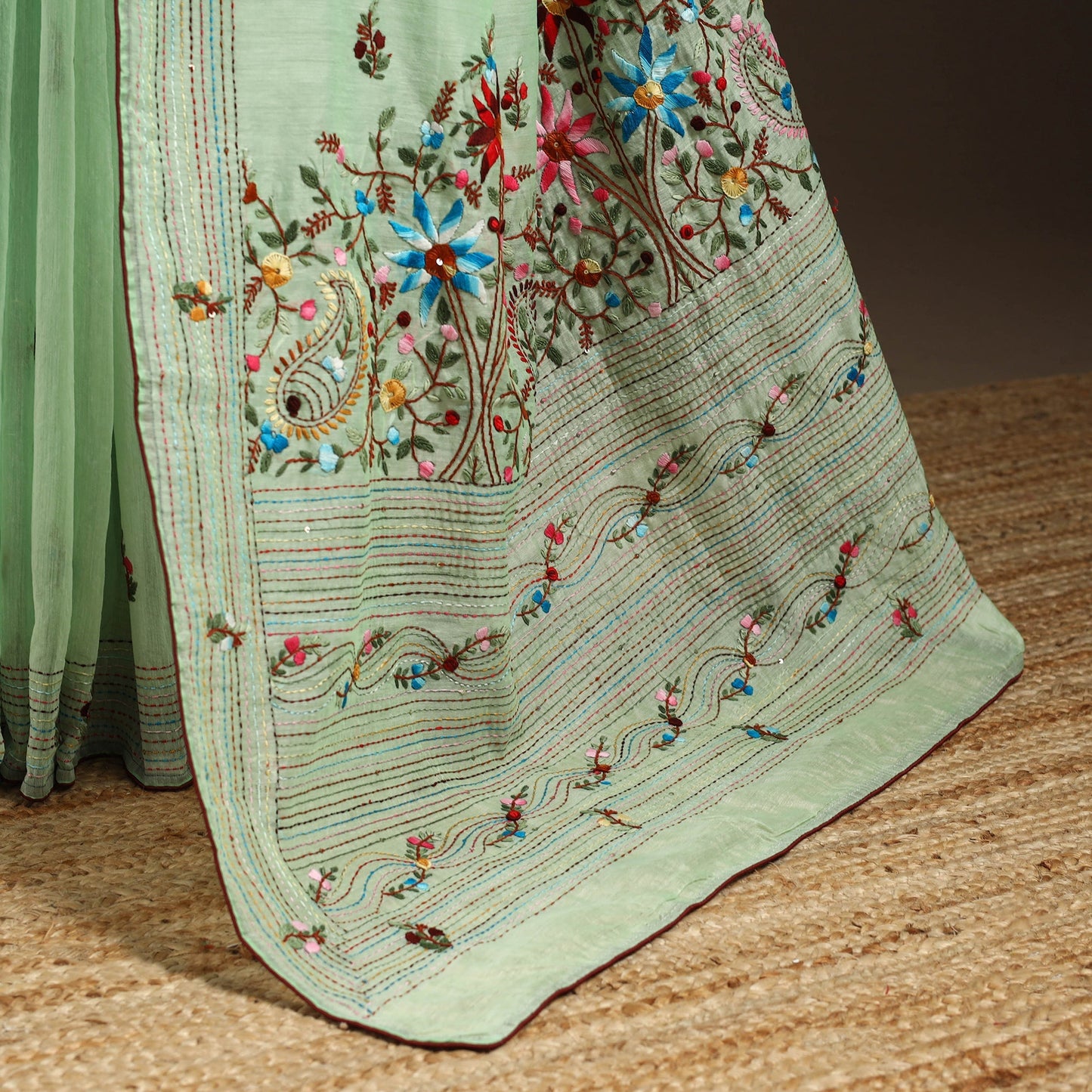 Bengal chanderi silk hand embroidered saree 31 - handcrafted