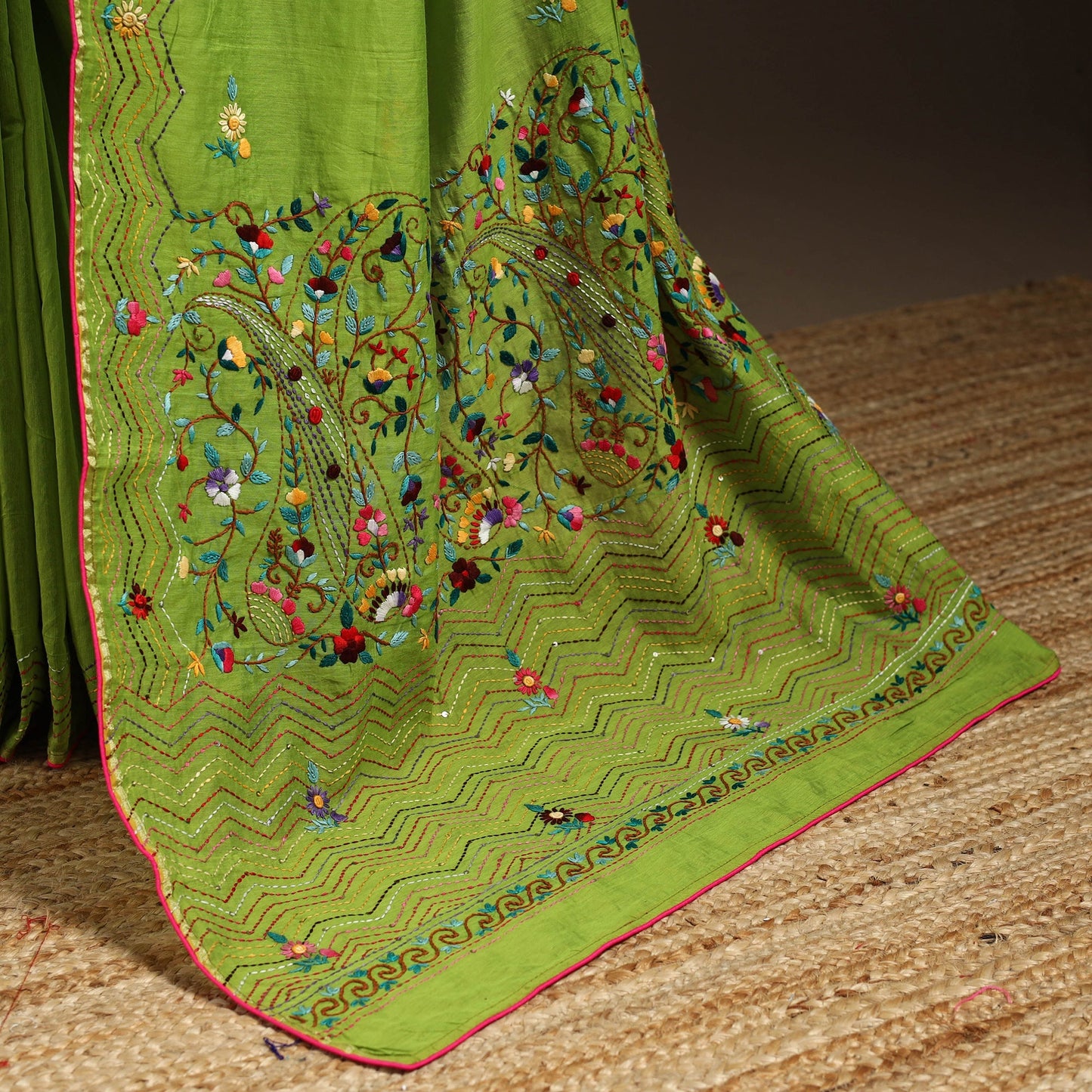 Bengal chanderi silk hand embroidered saree 33 - handcrafted