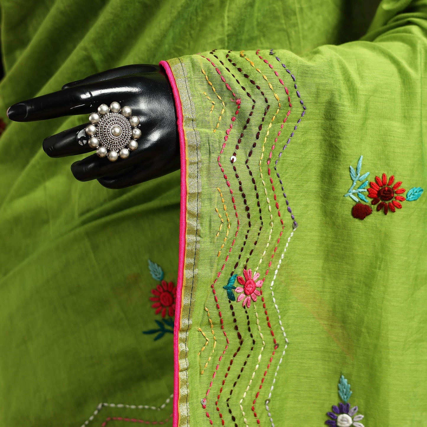 Bengal chanderi silk hand embroidered saree 33 - handcrafted