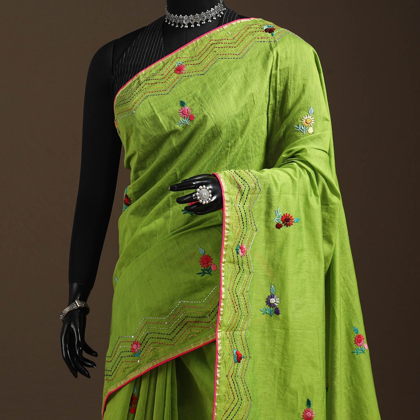 Bengal chanderi silk hand embroidered saree 33 - handcrafted