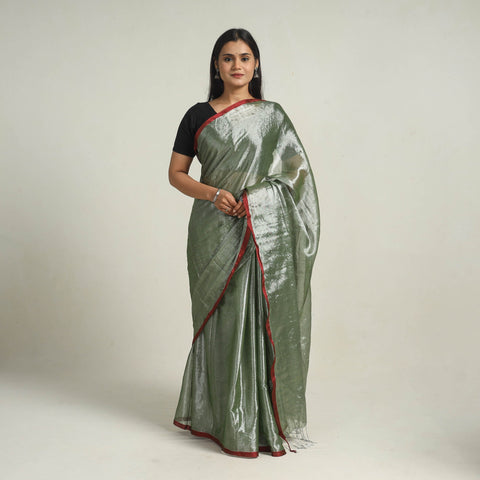 Buy Green Bengal Fine Tissue Zari Saree Online at iTokri.com