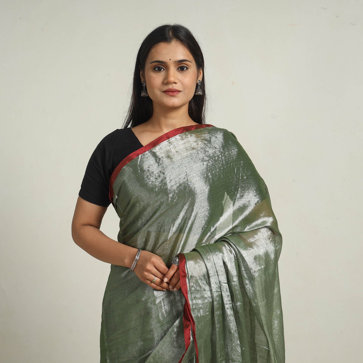Buy Green Bengal Fine Tissue Zari Saree Online at iTokri.com