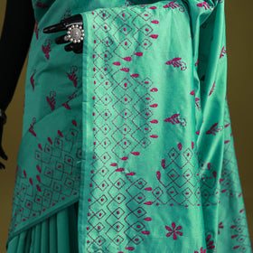 Bengal hand embroidered silk nakshi kantha saree 07