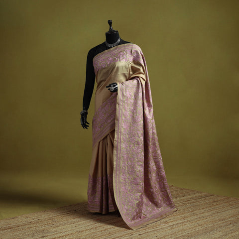 Bengal hand embroidery bangalore silk handloom kantha saree