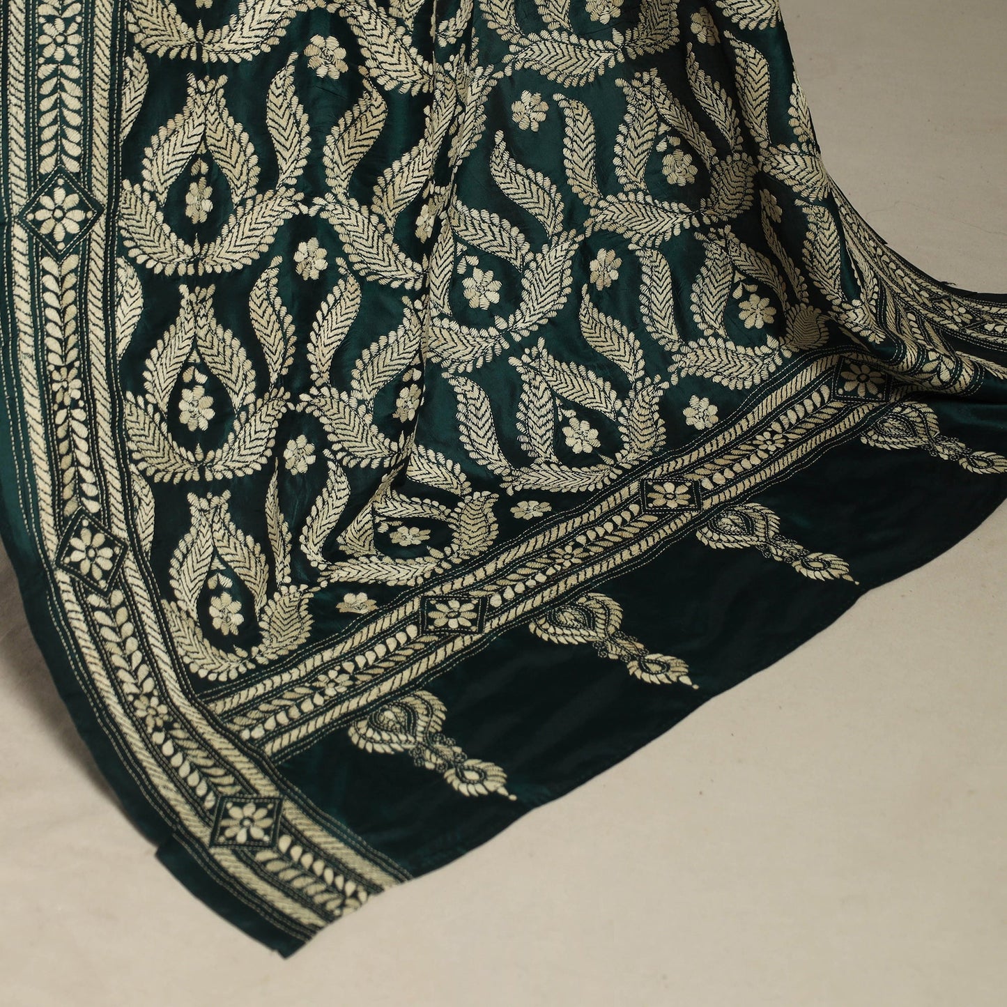 Green - bengal hand embroidery bangalore silk handloom