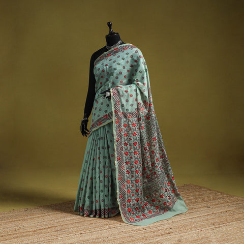 Bengal hand embroidery silk cotton kantha saree 12