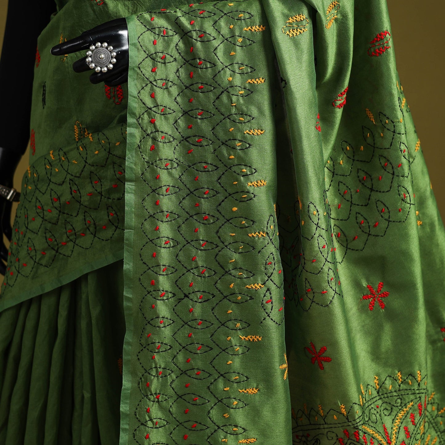 Bengal hand embroidery silk nakshi kantha saree 19