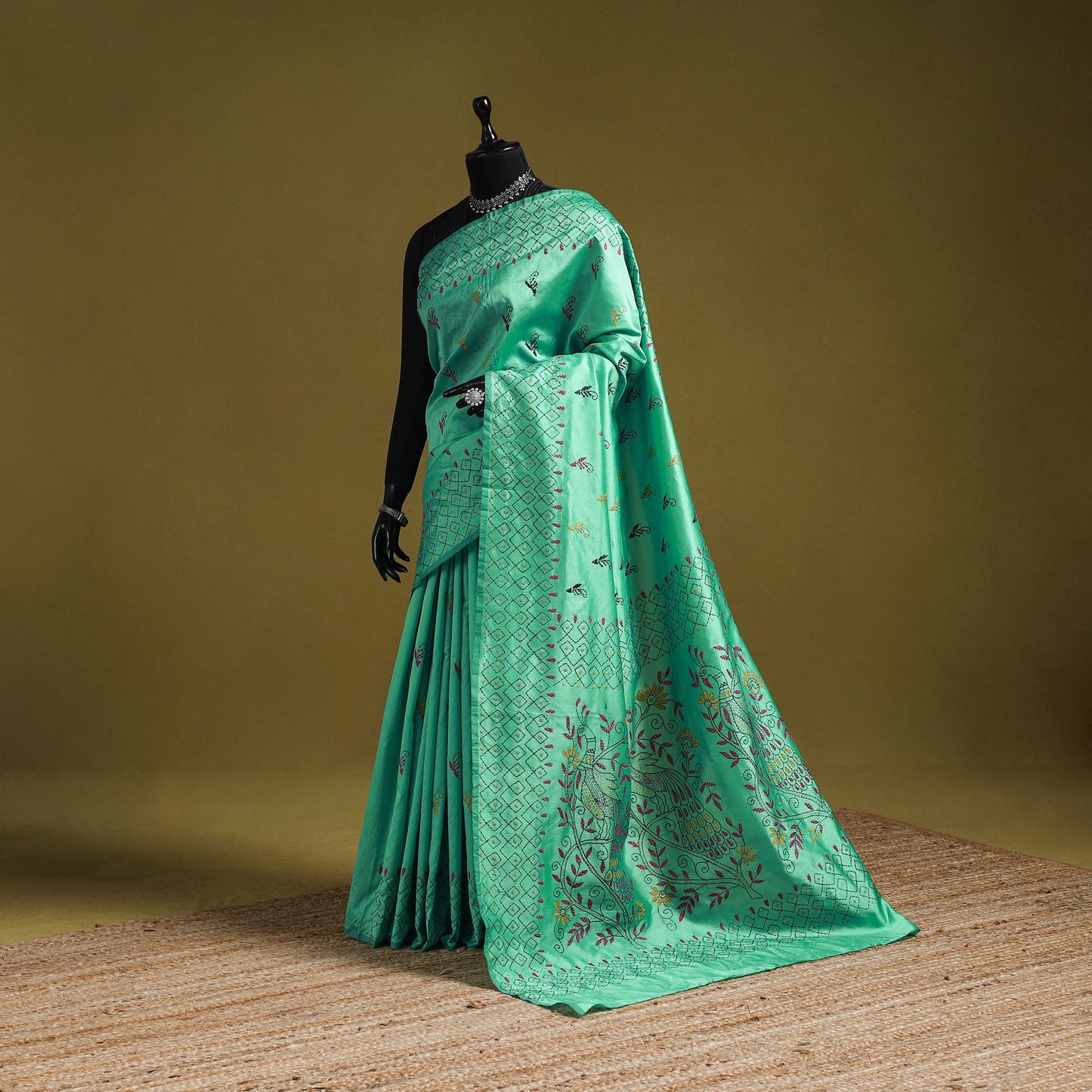 Bengal hand embroidery silk nakshi kantha saree 21