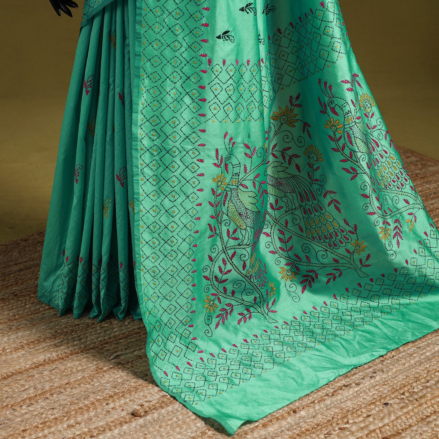 Bengal hand embroidery silk nakshi kantha saree 21