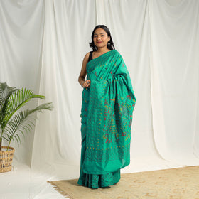  Buy Green Bengal Hand Embroidery Silk Nakshi Kantha Saree