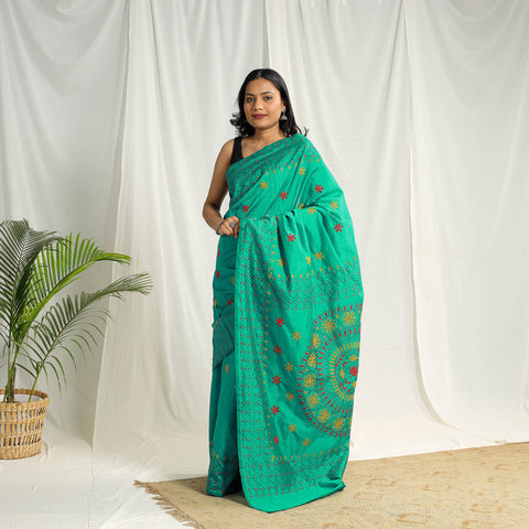  Buy Green Bengal Hand Embroidery Silk Nakshi Kantha Saree
