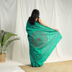  Buy Green Bengal Hand Embroidery Silk Nakshi Kantha Saree