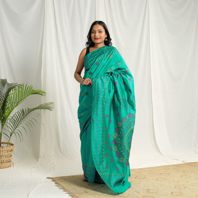 Bengal Hand Embroidery Silk Nakshi Kantha Saree