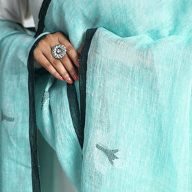  Bengal Handloom Linen Zari Buta Dupatta with Tassels 