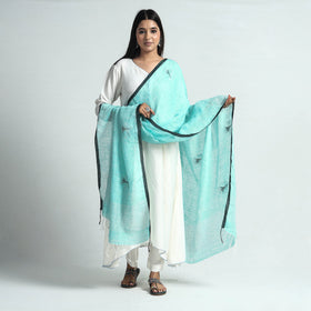  Bengal Handloom Linen Zari Buta Dupatta with Tassels 