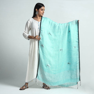  Bengal Handloom Linen Zari Buta Dupatta with Tassels 