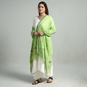 Green - bengal jamdani buti handloom cotton dupatta 31