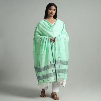 Green - bengal jamdani buti handloom cotton dupatta