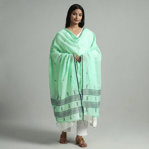 Green - bengal jamdani buti handloom cotton dupatta