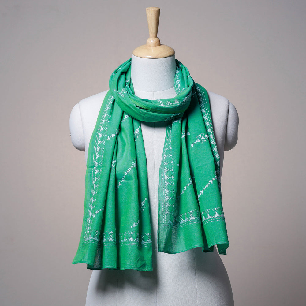 Buy Bengal Kantha Embroidered Cotton Handloom Stole 04 Online at iTokri.com