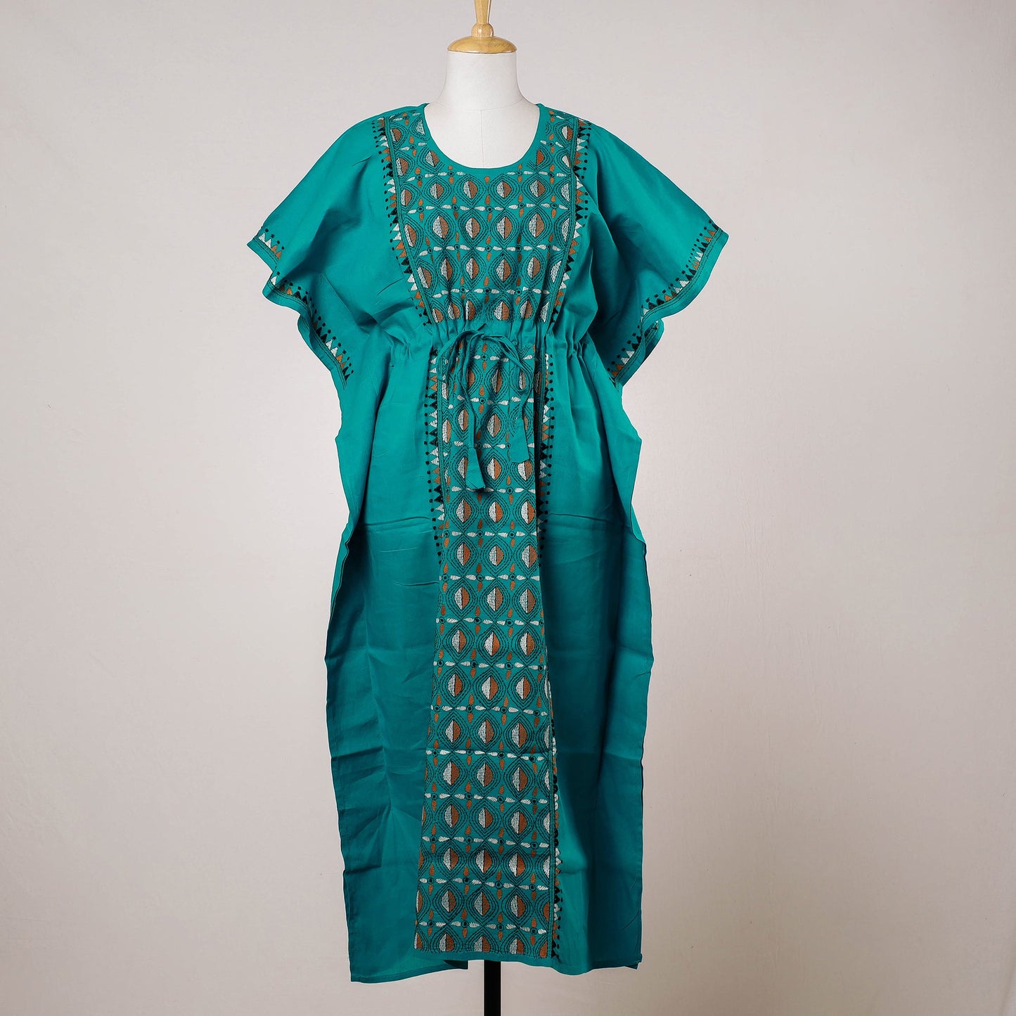 Buy Bengal Kantha Embroidery Cotton Kaftan with Tie-Up Waist (Long) Online at iTokri.com