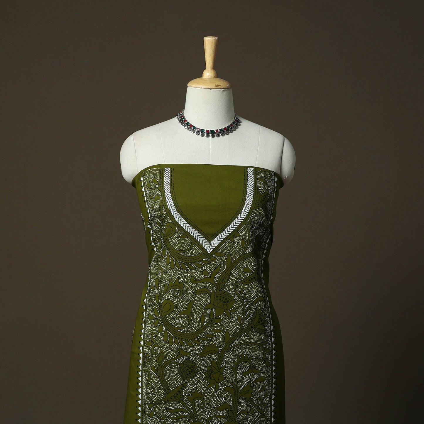 Bengal kantha hand embroidered cotton unstitched kurta
