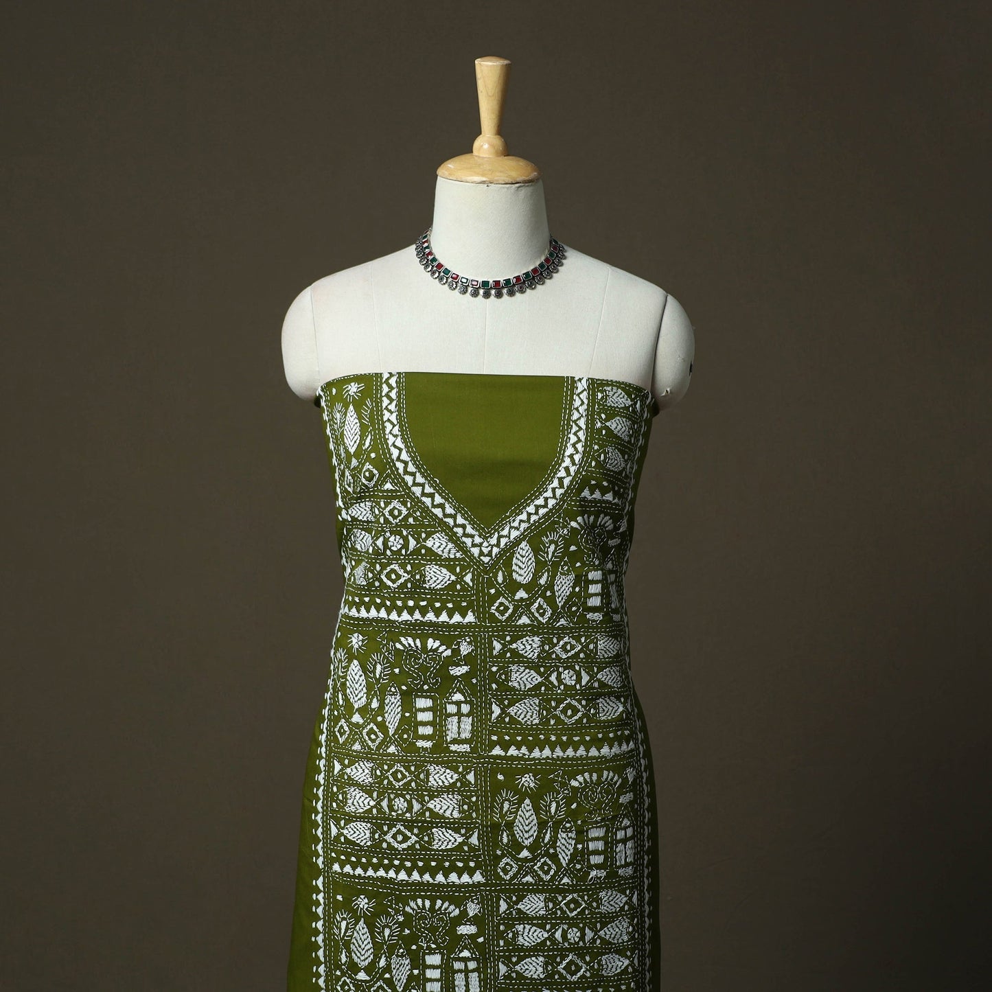 Bengal kantha hand embroidered cotton unstitched kurta