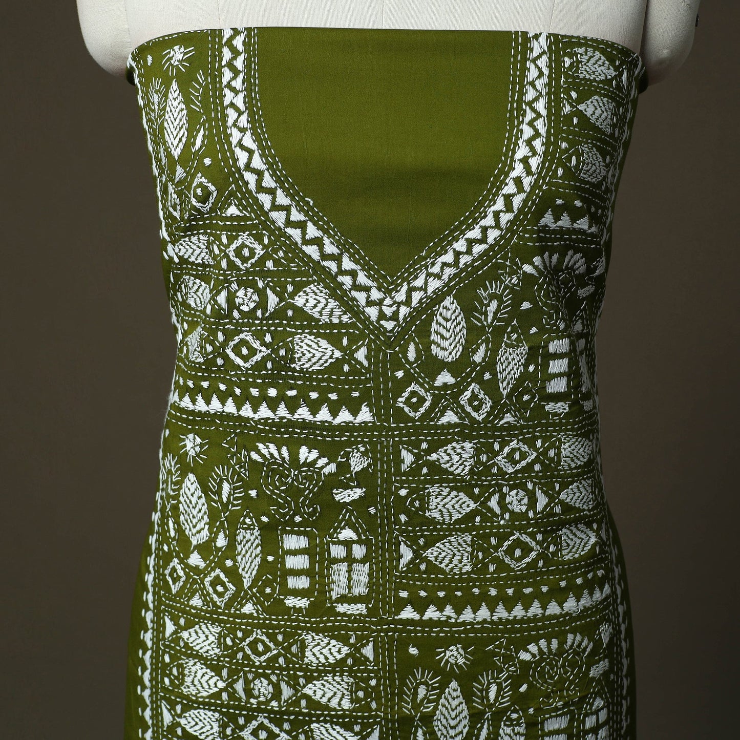 Bengal kantha hand embroidered cotton unstitched kurta
