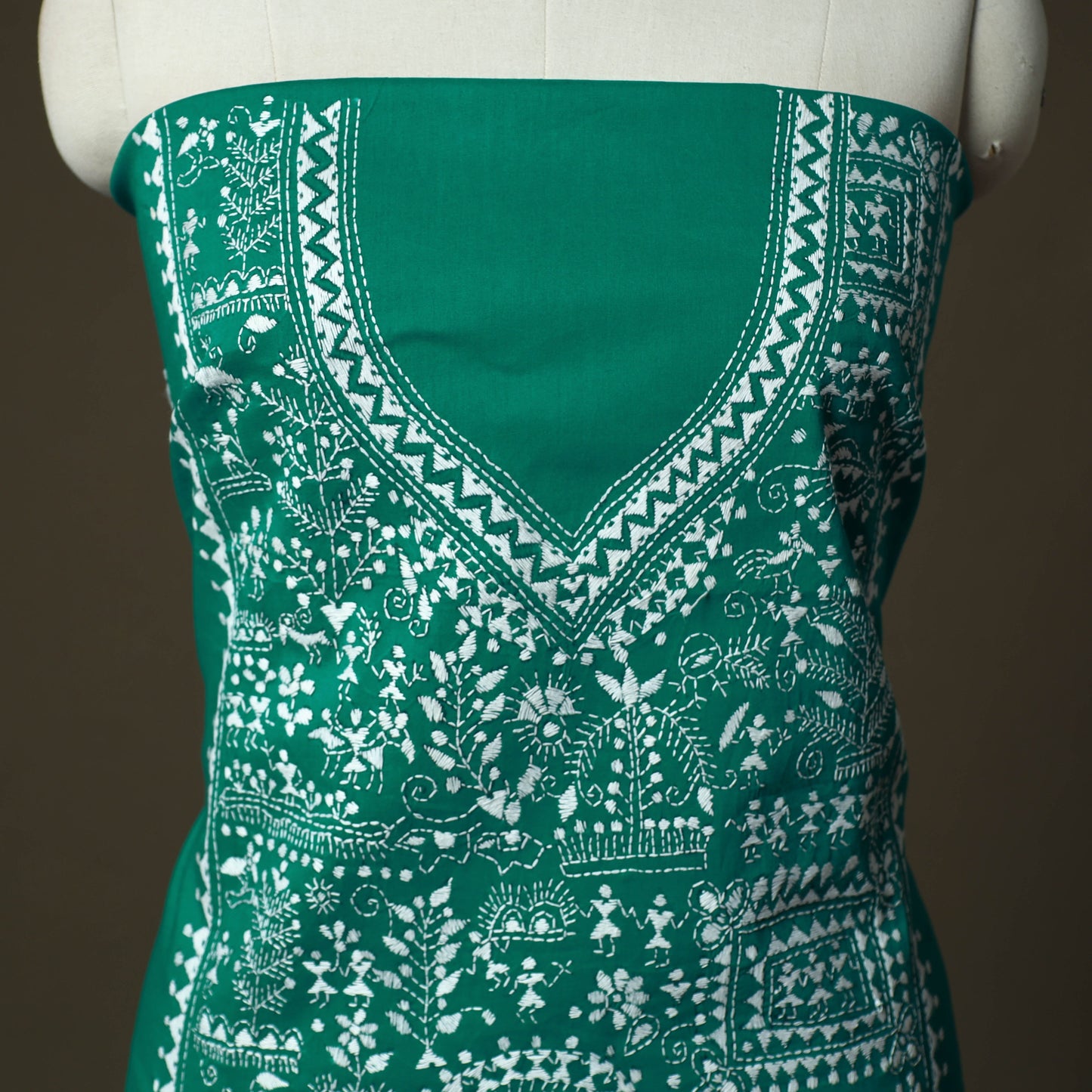 Bengal kantha hand embroidered cotton unstitched kurta