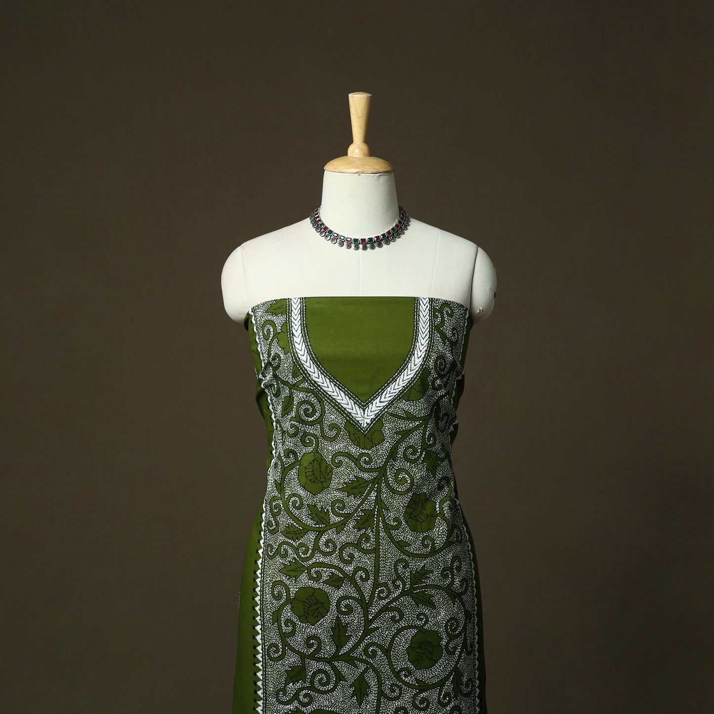 Bengal kantha hand embroidered cotton unstitched kurta