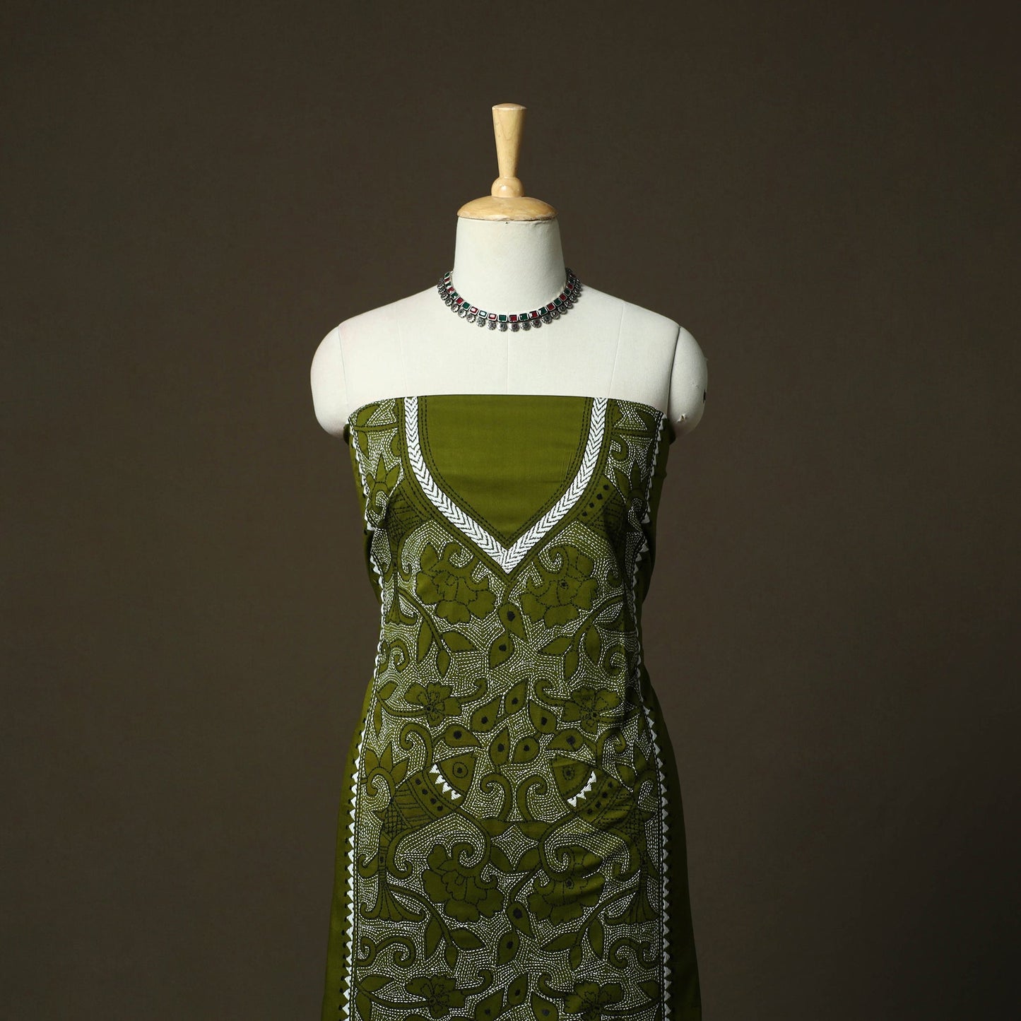 Bengal kantha hand embroidered cotton unstitched kurta