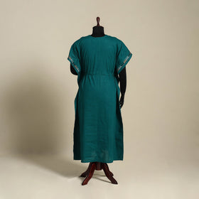 Green Bengal Kantha Hand Embroidery Cotton Kaftan (Long) 