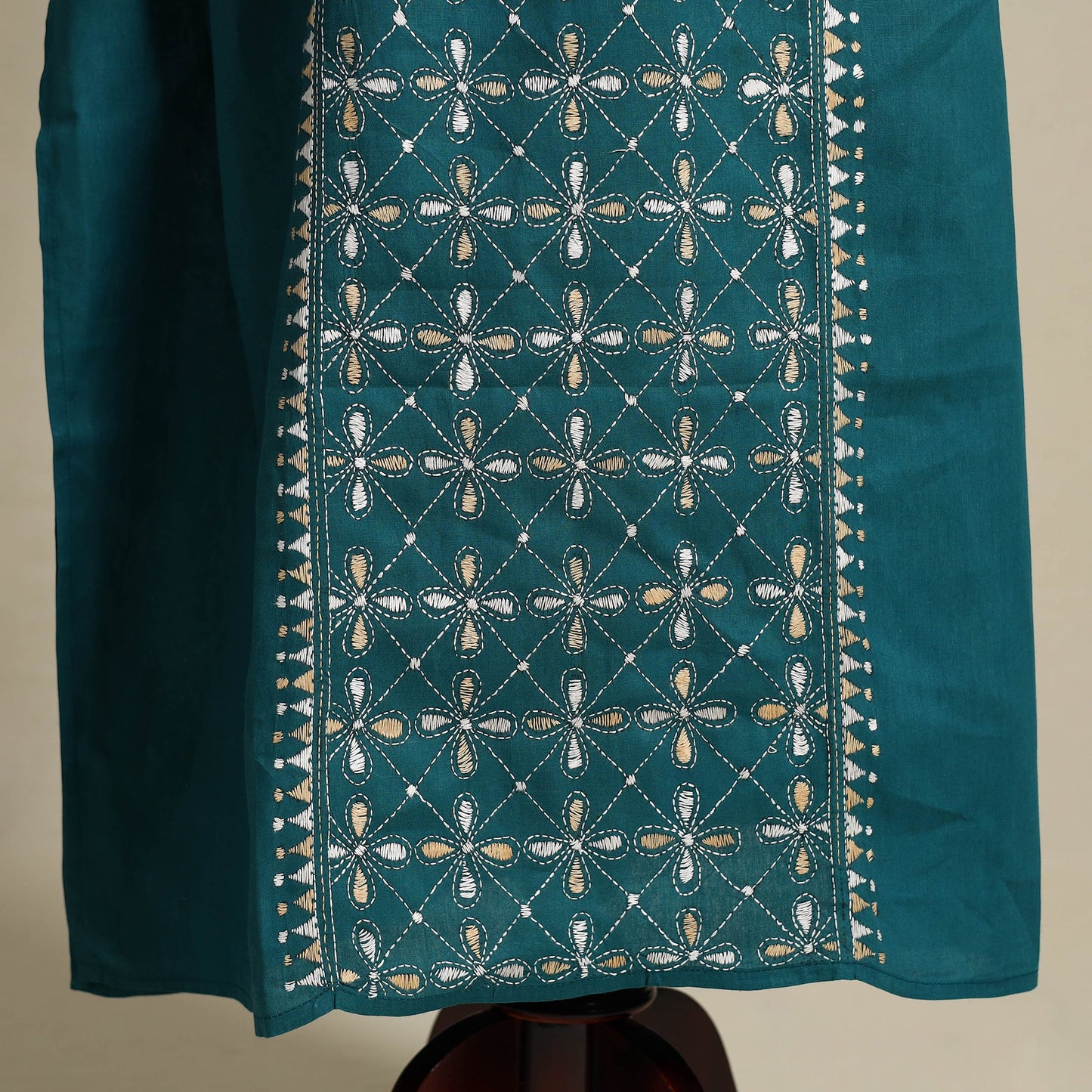 Green - bengal kantha hand embroidery cotton kaftan (long)