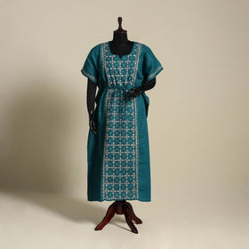 Green - bengal kantha hand embroidery cotton kaftan (long)