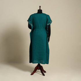 Green Bengal Kantha Hand Embroidery Cotton Kaftan (Long) 