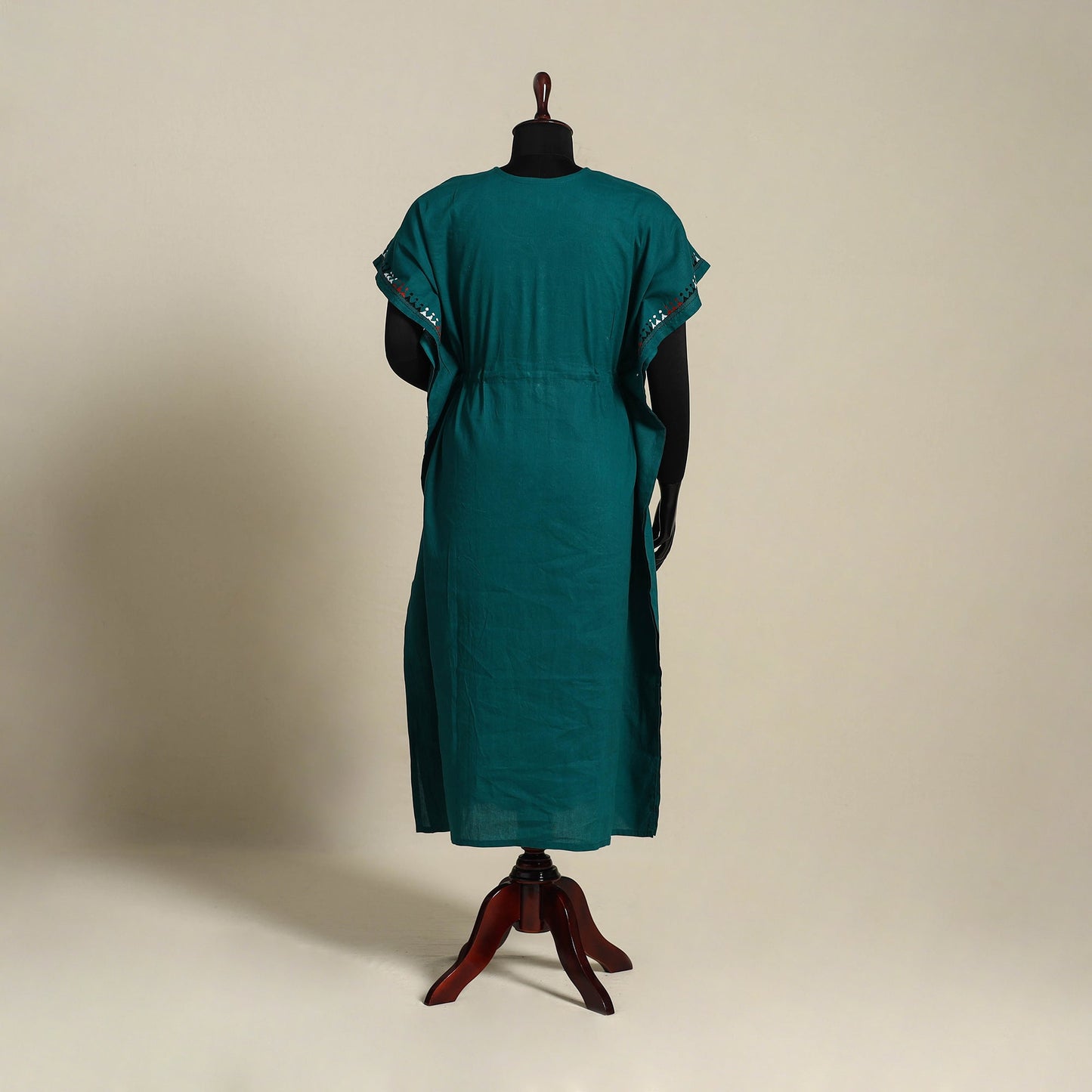 Green Bengal Kantha Hand Embroidery Cotton Kaftan (Long) 