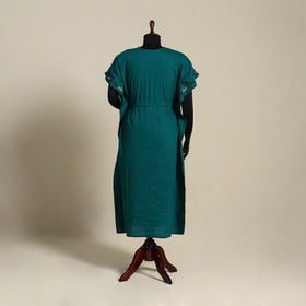 Green Bengal Kantha Hand Embroidery Cotton Kaftan (Long) 
