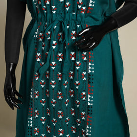Green Bengal Kantha Hand Embroidery Cotton Kaftan (Long) 