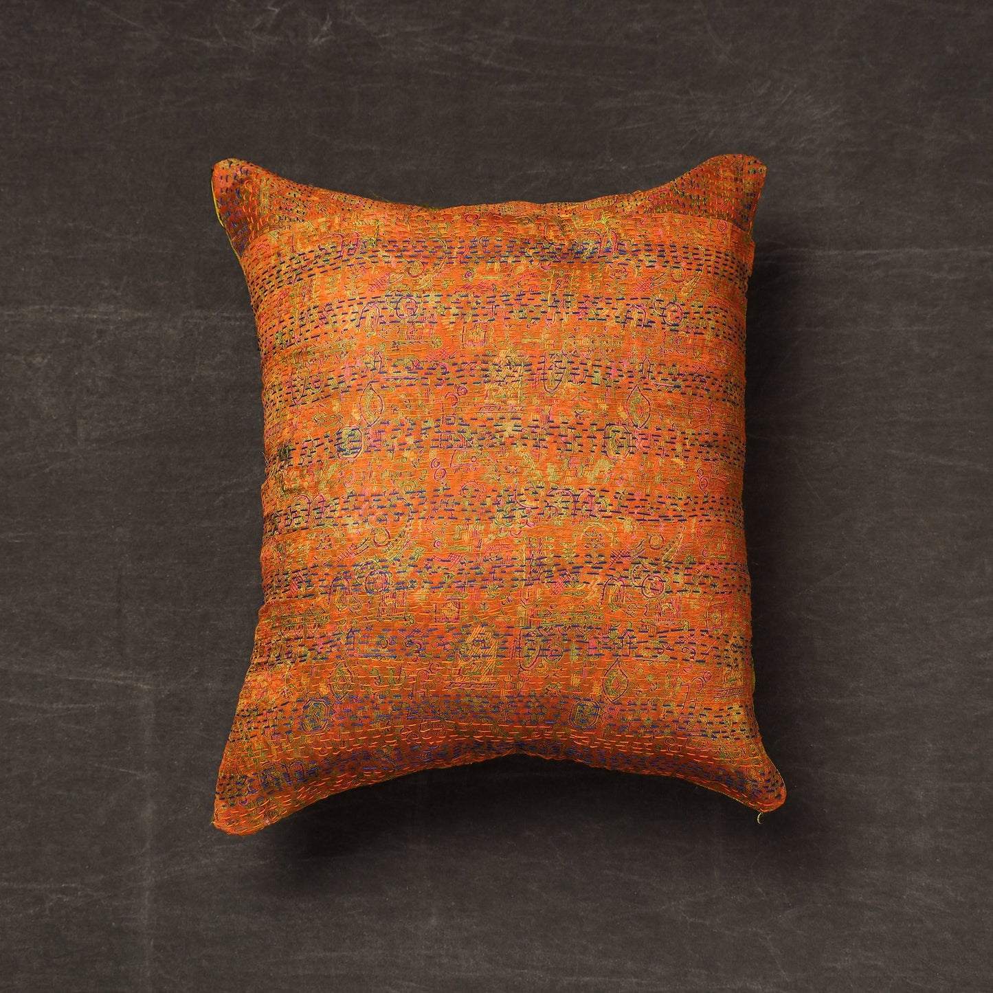 Buy Bengal Kantha Embroidery Reversible Silk Cushion Cover 06 Online at iTokri.com